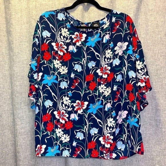 *WOMENS Bobeau large ruffle sleeved top - Picture 1 of 7